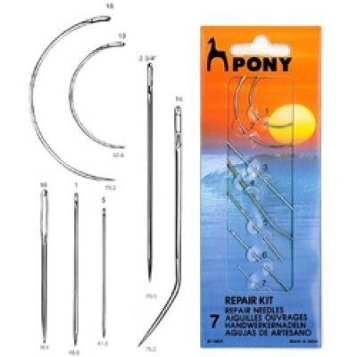 Kit de agujas de reparación Pony: siete agujas en un paquete, con diferentes formas y tamaños.