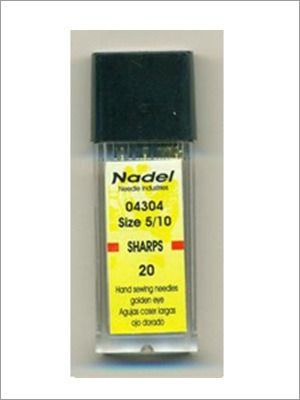 Paquete de agujas de coser a mano marca "Nadel", tamaño 5/10 Sharps, ojo dorado, con 20 agujas en el paquete.