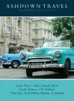 Ashdown Travel brochure cover with vintage cars in Havana, Cuba.