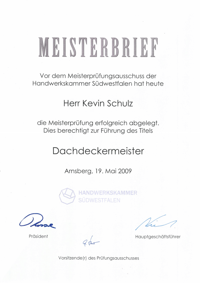 Meisterbrief Rene SChulz