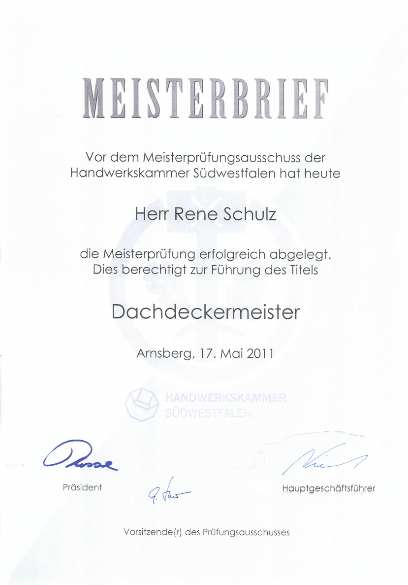Meisterbrief Rene SChulz
