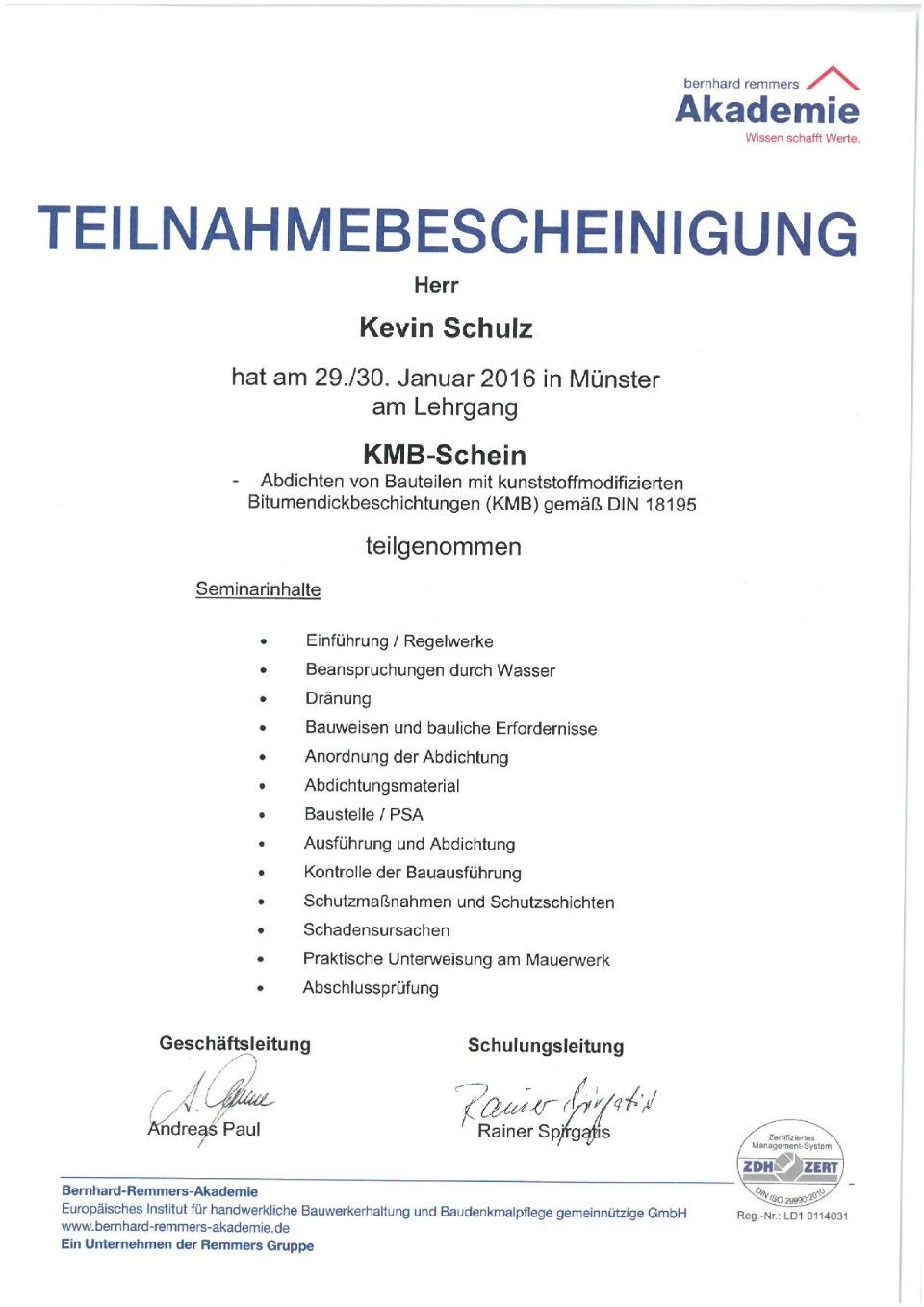 Meisterbrief Rene SChulz