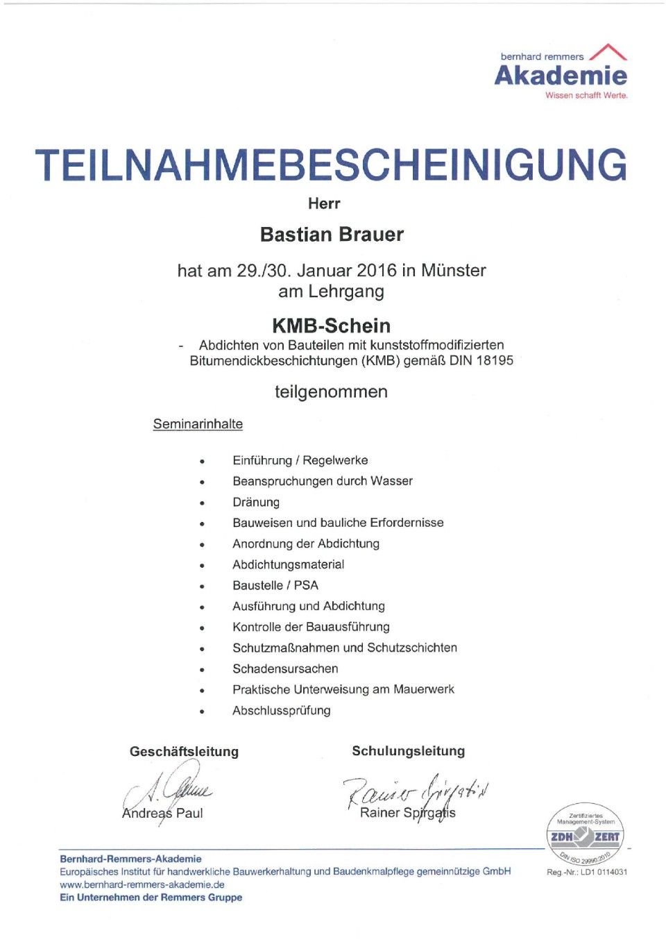 Meisterbrief Rene SChulz