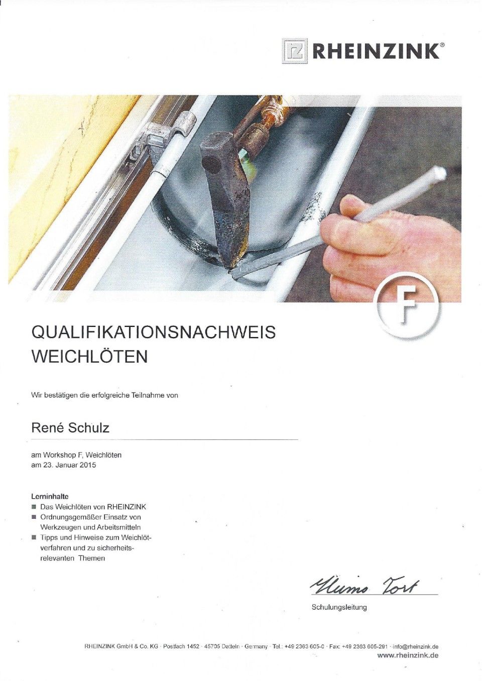 Meisterbrief Rene SChulz