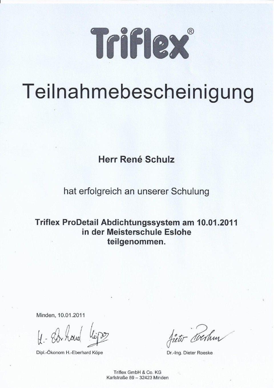 Meisterbrief Rene SChulz