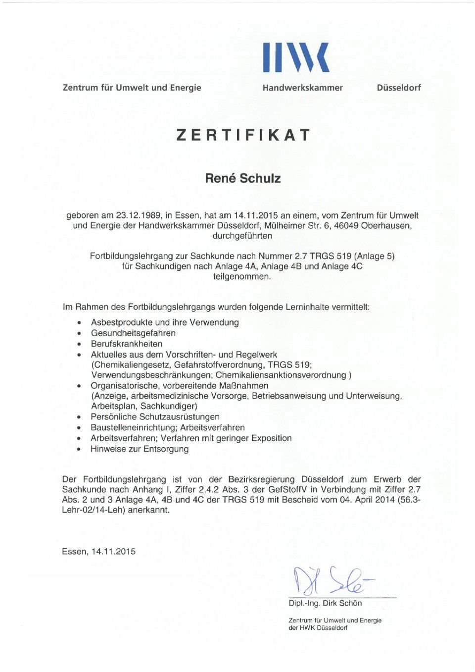 Meisterbrief Rene SChulz