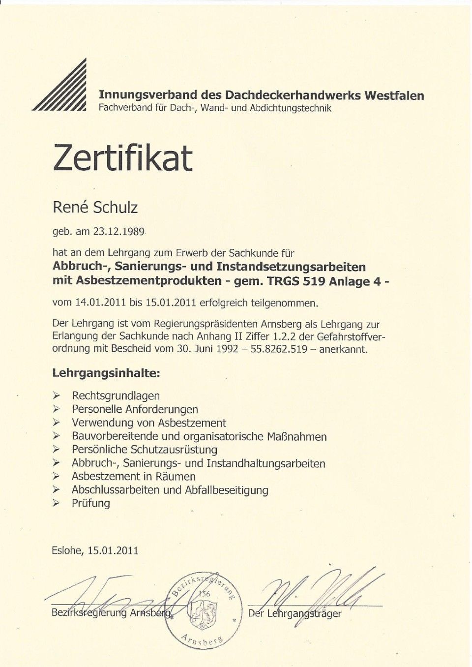 Meisterbrief Rene SChulz