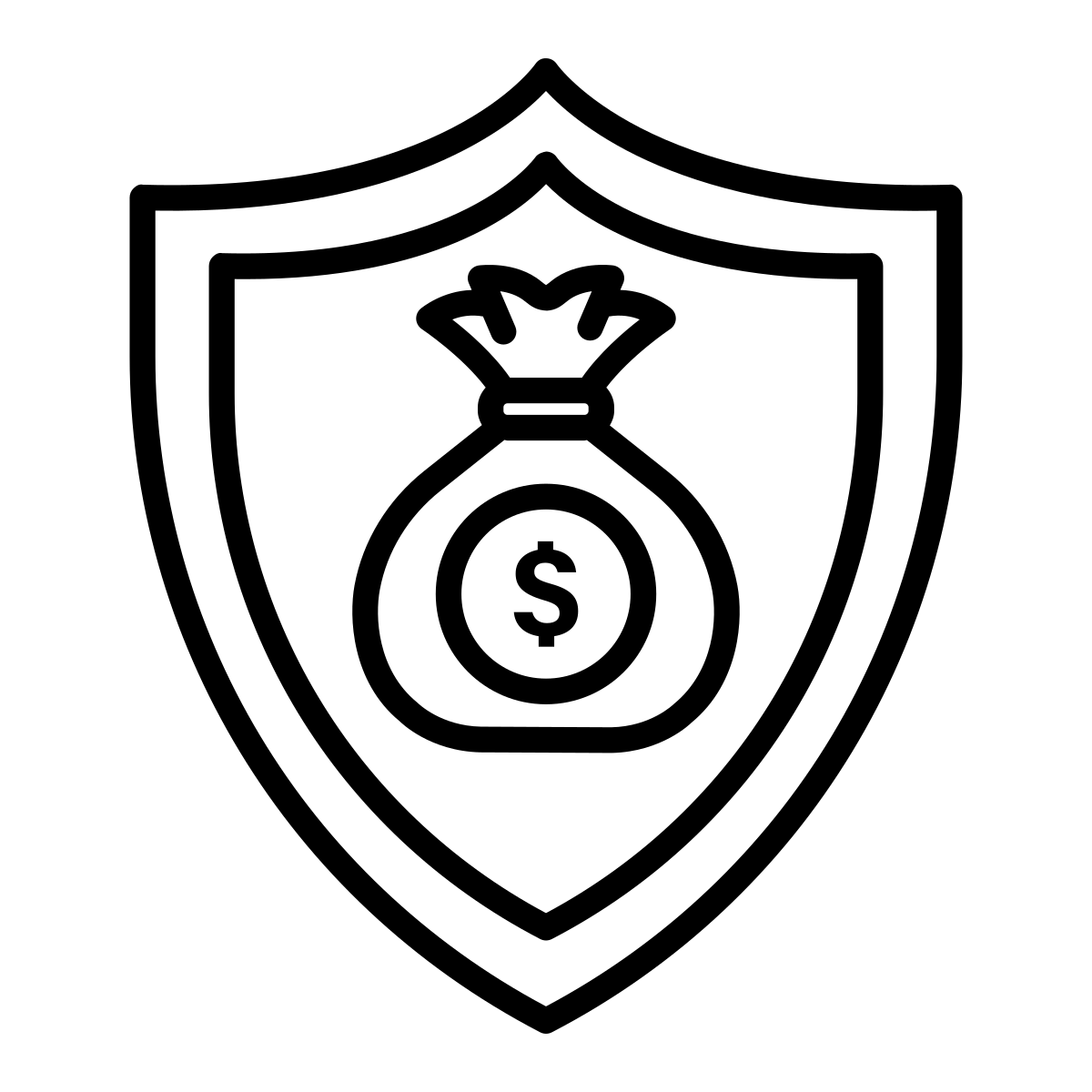 Picto d'un bouclier avec un sac d'argent