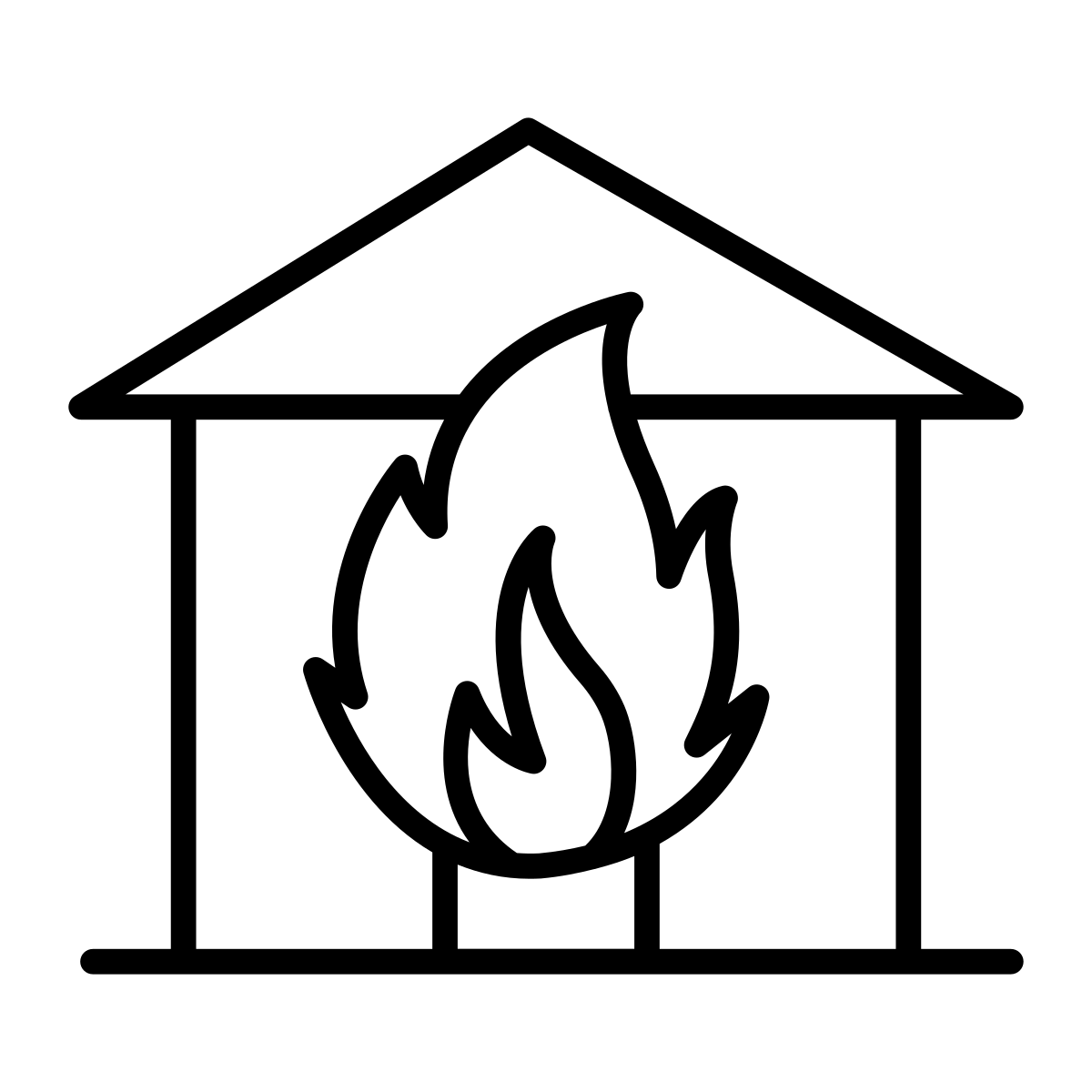 Picto d'une maison avec une flamme devant