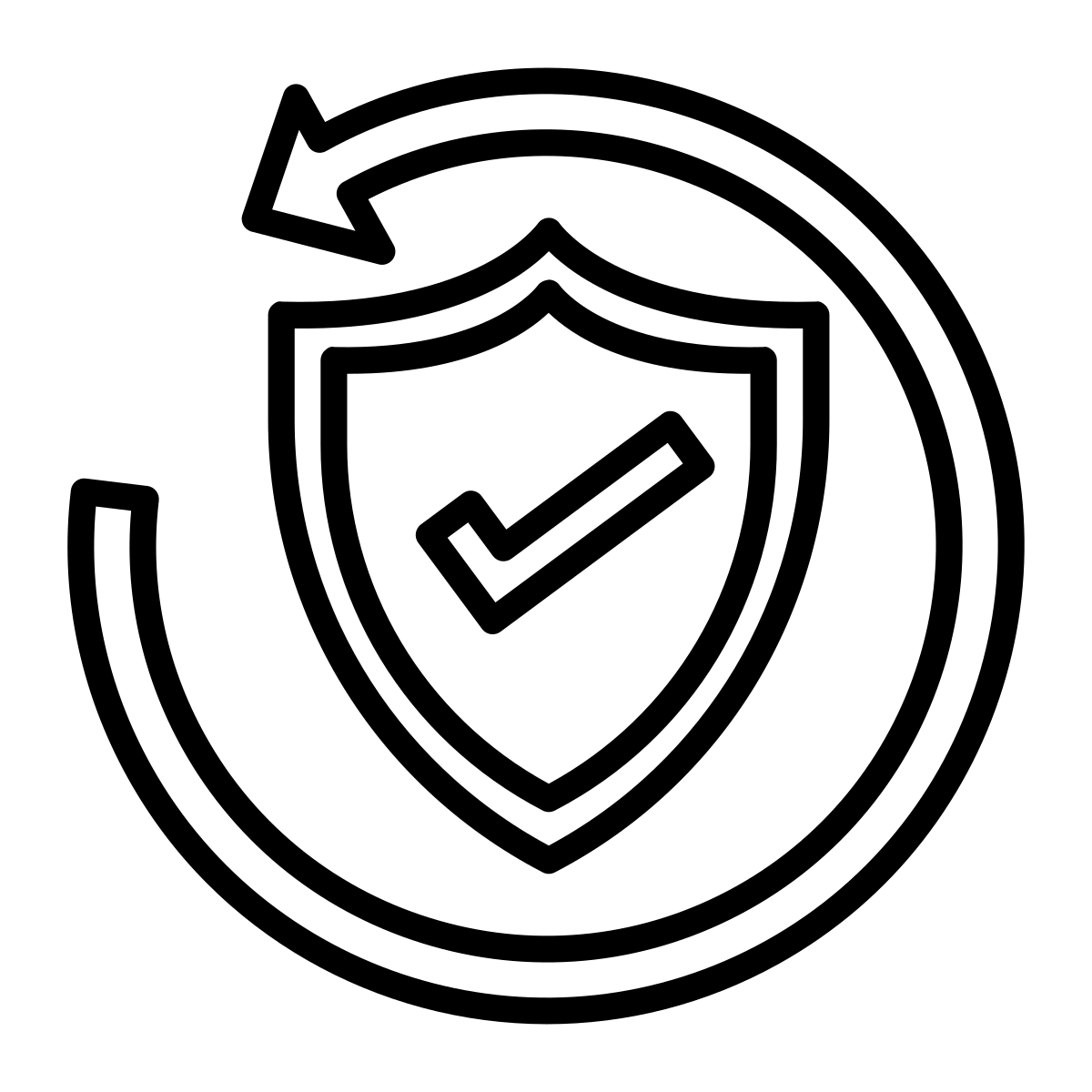 Picto d'un bouclier avec une flèche rotative autour