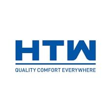 El logotipo de htw quality comfort everywhere es azul y blanco.