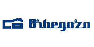 Un logotipo azul para una empresa llamada orbegozo sobre un fondo blanco.