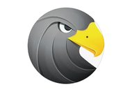 Un pájaro con un pico amarillo está en un círculo sobre un fondo blanco.