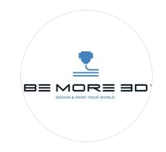 Es un logotipo para una empresa llamada Be More 3D.