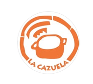 Un logo naranja y blanco para La Cazuela.