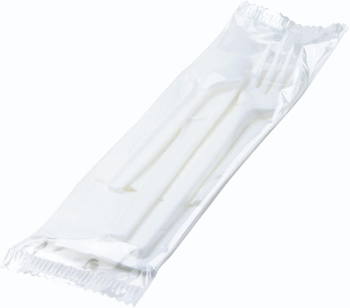 Couverts emballés plastique blanc