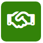 Icono de apretón de manos en un cuadrado verde.