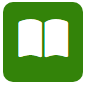 Cuadrado verde con icono de libro blanco abierto.