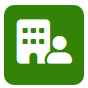 Cuadrado verde con un icono de edificio y persona, probablemente representando una empresa o un usuario comercial.
