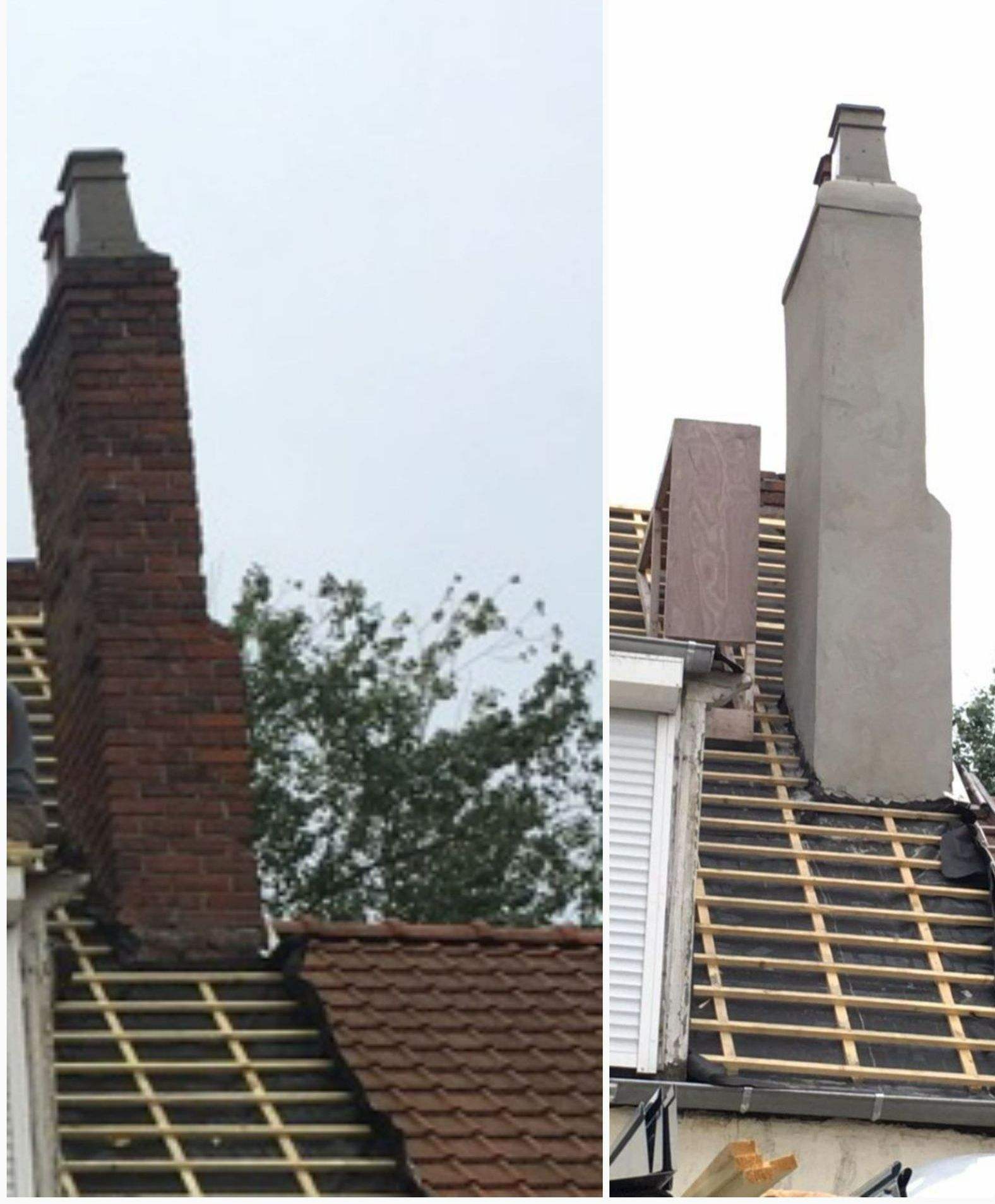 Sortie de cheminée avant et après rénovation