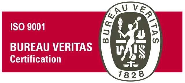 Un logotipo rojo y blanco para la certificación Bureau Veritas.