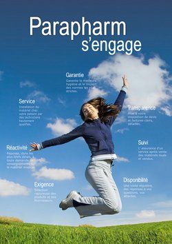Affiche Parapharm s'engage : Garantie, Transparence, Suivi, Disponibilité, Exigence