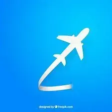 Un avión blanco está volando en el cielo sobre un fondo azul.
