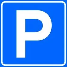 Una señal de estacionamiento azul con una letra p blanca sobre ella.
