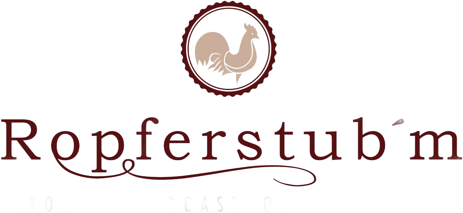 Logo: „Ropferstub‘m“ mit einem Hahn im Kreis, braune Schrift.