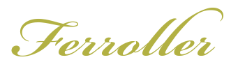 La palabra "Ferroller" escrita en una elegante tipograf&iacute;a cursiva de color dorado sobre un fondo blanco.