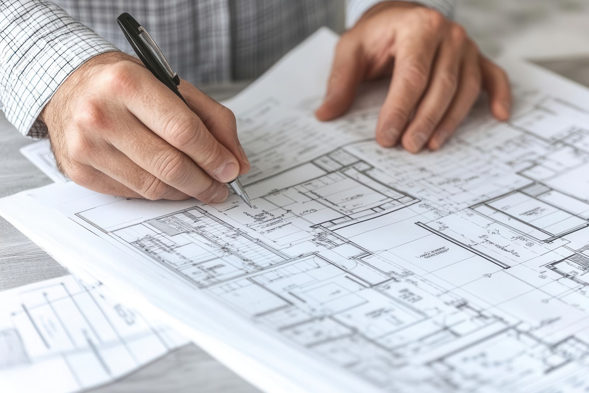 Une personne analysant des plans.