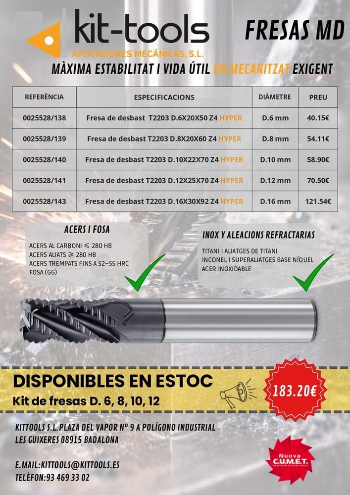 Un folleto de herramientas en kit muestra una imagen de una herramienta y una imagen de un trozo de madera.