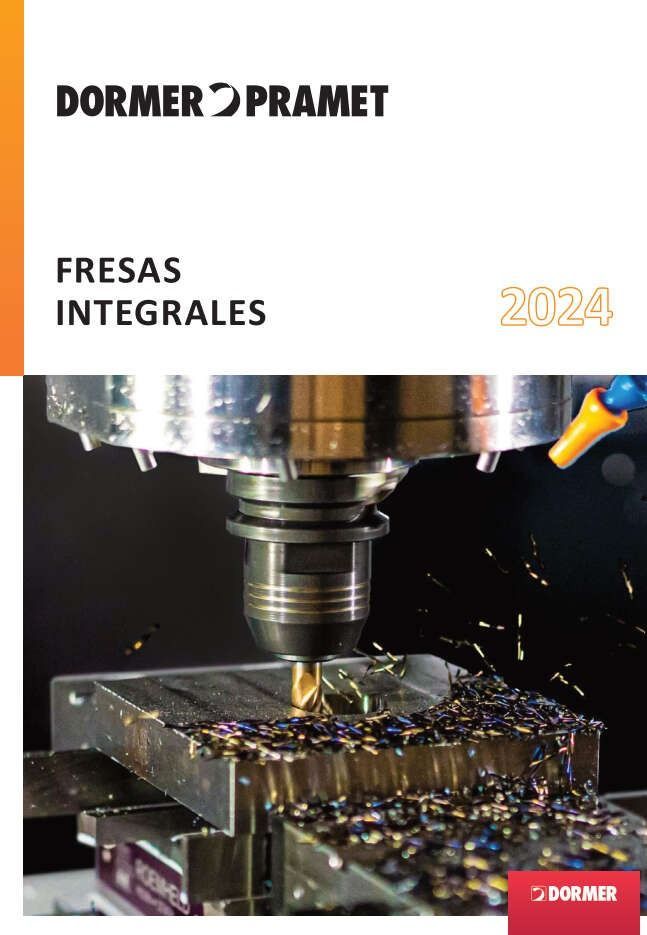 Un folleto de fresas integrales muestra una máquina cortando una pieza de metal.