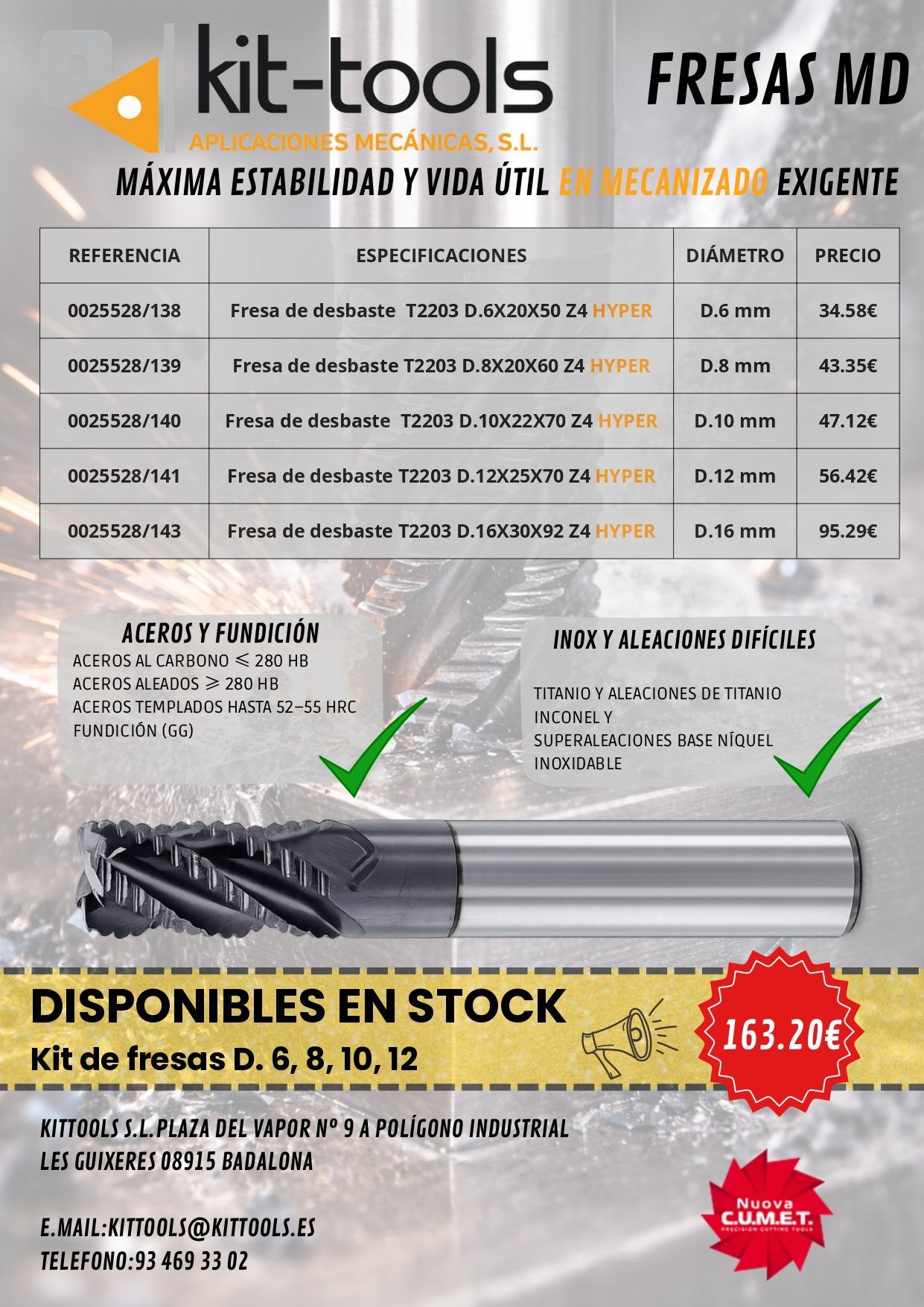 Un folleto de herramientas en kit muestra una imagen de una herramienta y una imagen de un trozo de madera.