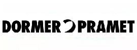 Un logotipo en blanco y negro para Dormer Pramet sobre un fondo blanco.