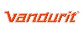 Un logotipo rojo y blanco para vandurit sobre un fondo blanco.
