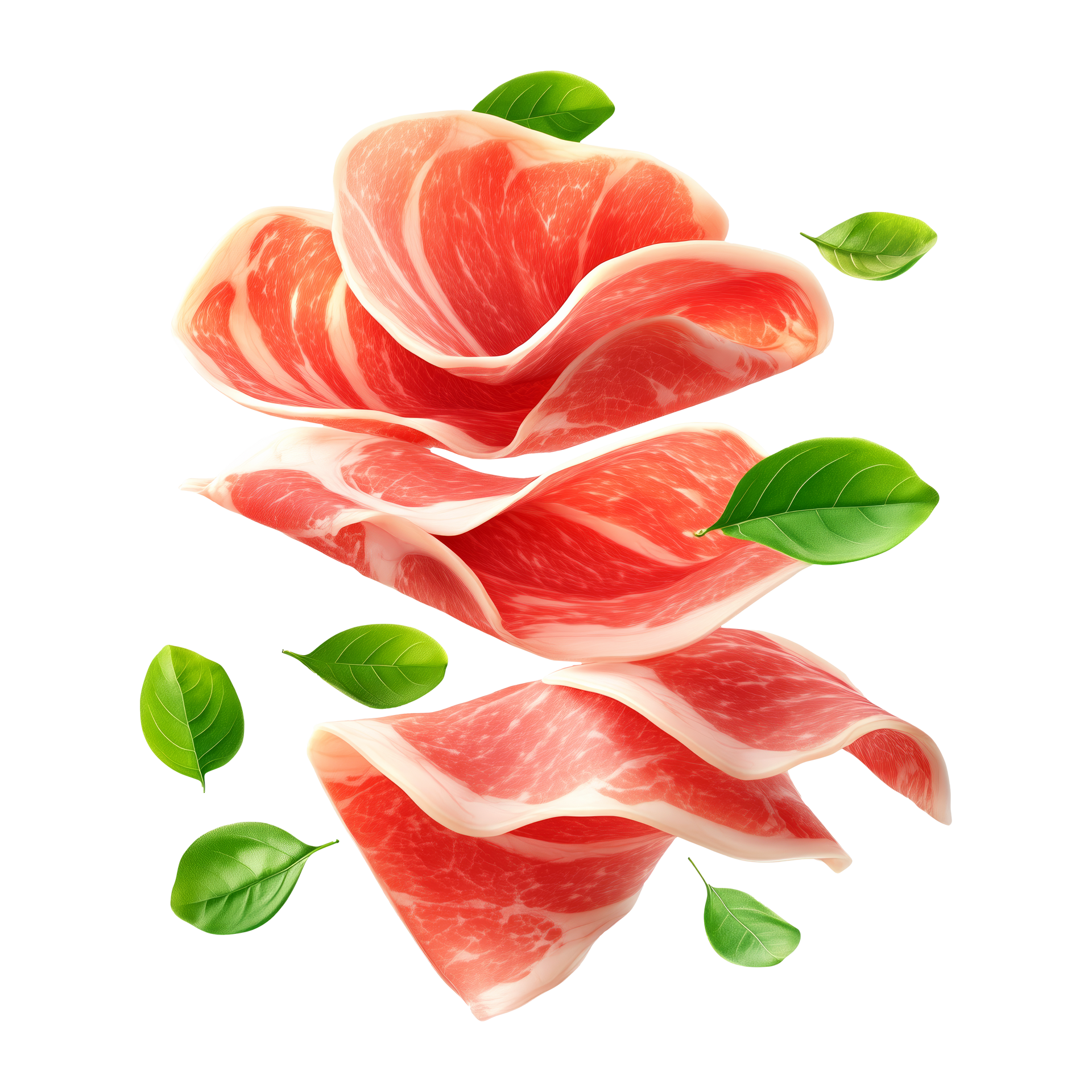 Des tranches de jambon de pays avec du basilic.