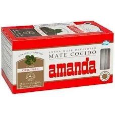 Caja de Té Mate Cocido Amanda, empaque rojo y blanco.