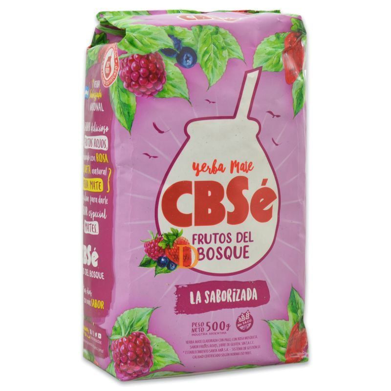 Bolsa rosa de Yerba Mate CBSé con frutos del bosque, 500g.