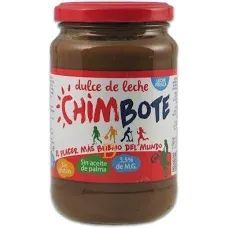 Jar of Chimbo dulce de leche with a red lid and label. The label reads