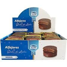 Box of Mandiet Alfajores Negras cookies with dulce de leche filling.