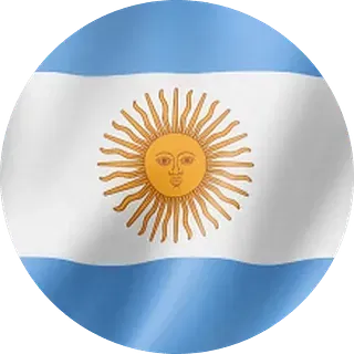 Bandera argentina: franjas celestes y blancas con un sol dorado en el centro.