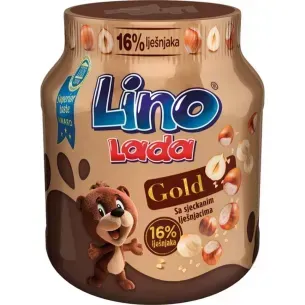 Tarro de crema de avellanas Lino Lada Gold con dibujo de oso.
