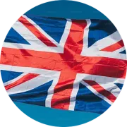 Bandera de Union Jack, cruz roja y blanca sobre fondo azul.
