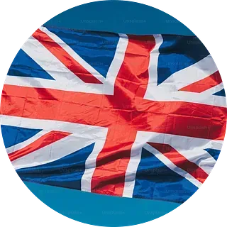 Bandera de Union Jack, cruz roja y blanca sobre fondo azul.