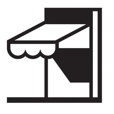 Un icono en blanco y negro de una fachada de tienda con un toldo.