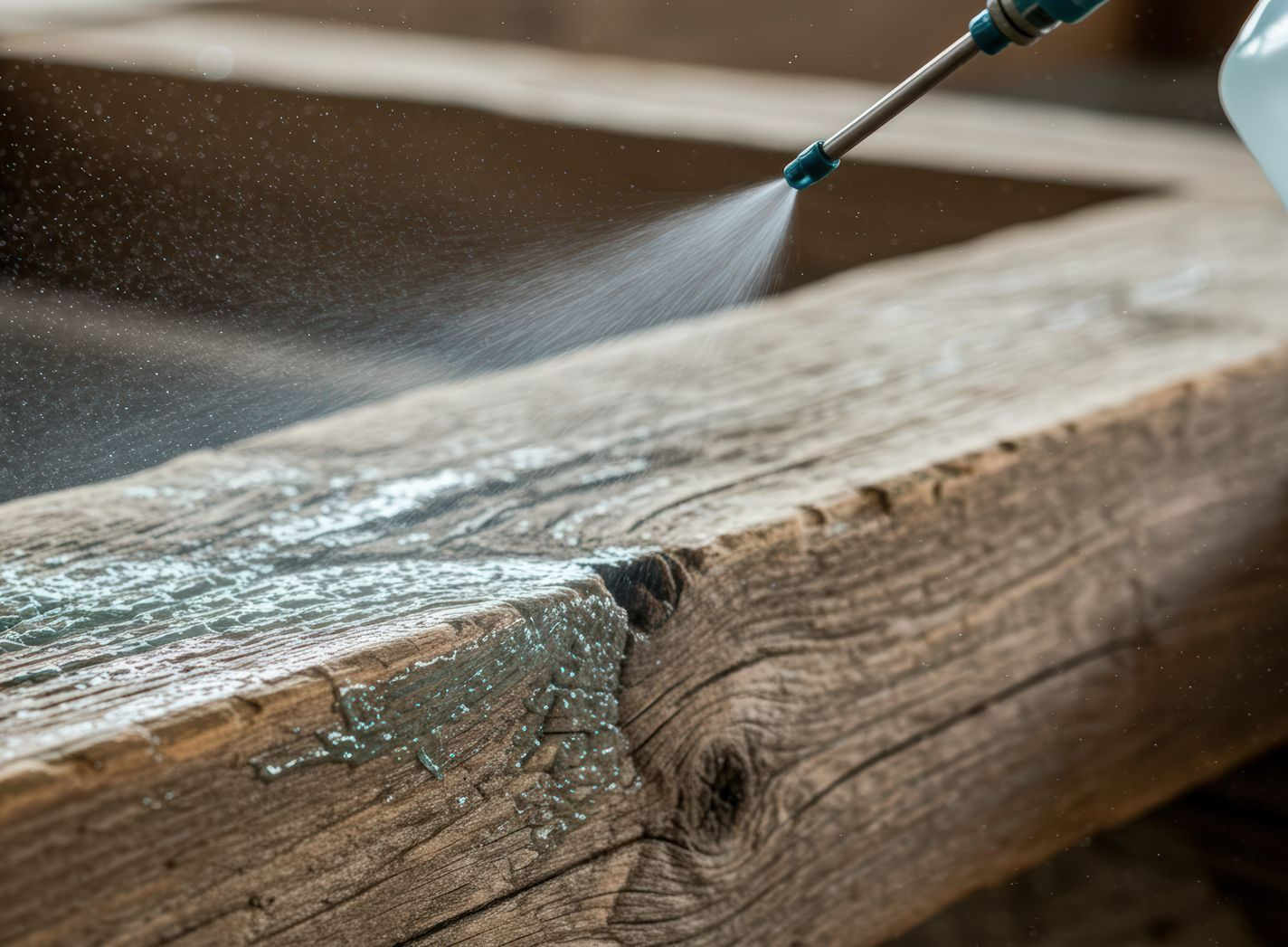 Traitement sur une charpente en bois