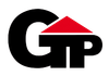Un logo noir et rouge pour gp avec un toit rouge.