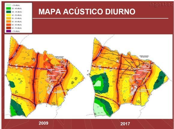 Un mapa que muestra la cantidad de ruido en 2009 y 2017