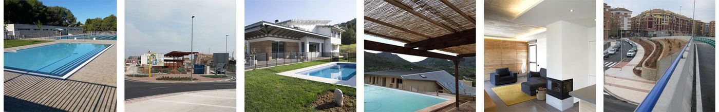 Un collage de fotografías de una piscina y una casa.